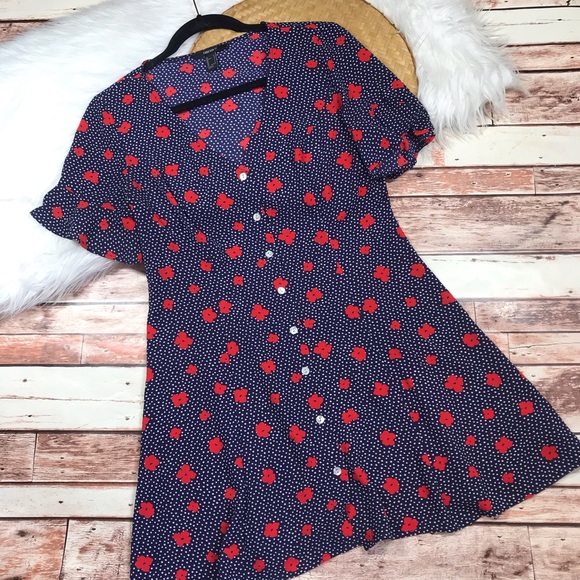 Forever 21 Dresses & Skirts - Floral & polka dot printed retro mini dress fit & flare forever21